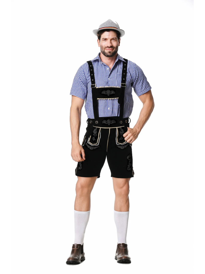 Herren Oktoberfest Lederhosen-Kostüm – Trachten Set mit Hemd, Hosenträgern & Kniebundhose, M–XXL