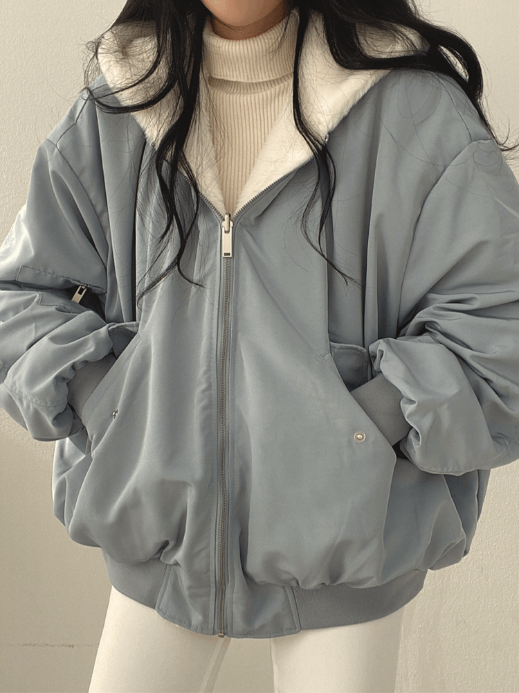 NOUVEAU RICHE Doppelseitiger Damenmantel Warm Oversized Streetwear Jacke Blau