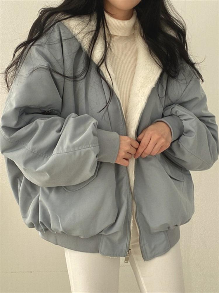 NOUVEAU RICHE Doppelseitiger Damenmantel Warm Oversized Streetwear Jacke
