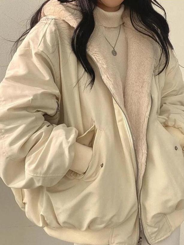 NOUVEAU RICHE Doppelseitiger Damenmantel Warm Oversized Streetwear Jacke