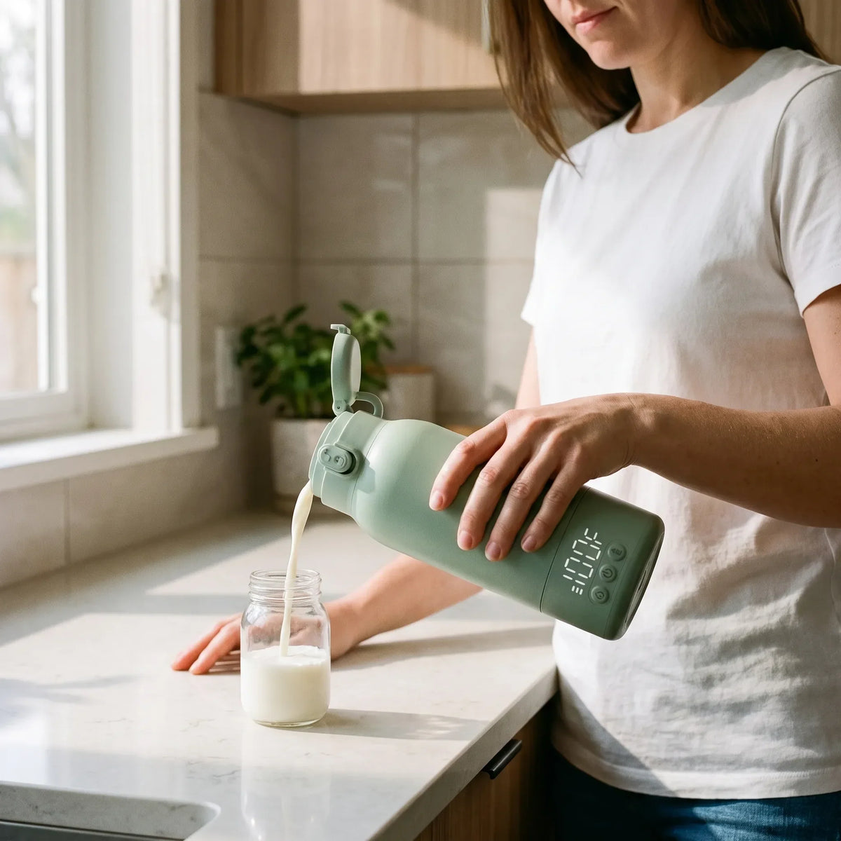 NOUVEAU RICHE Tragbarer selbstheizender Reisebecher 500 ml – Thermobecher mit Akku & Digitalanzeige, Edelstahl – für Kaffee, Tee & Milch unterwegs
