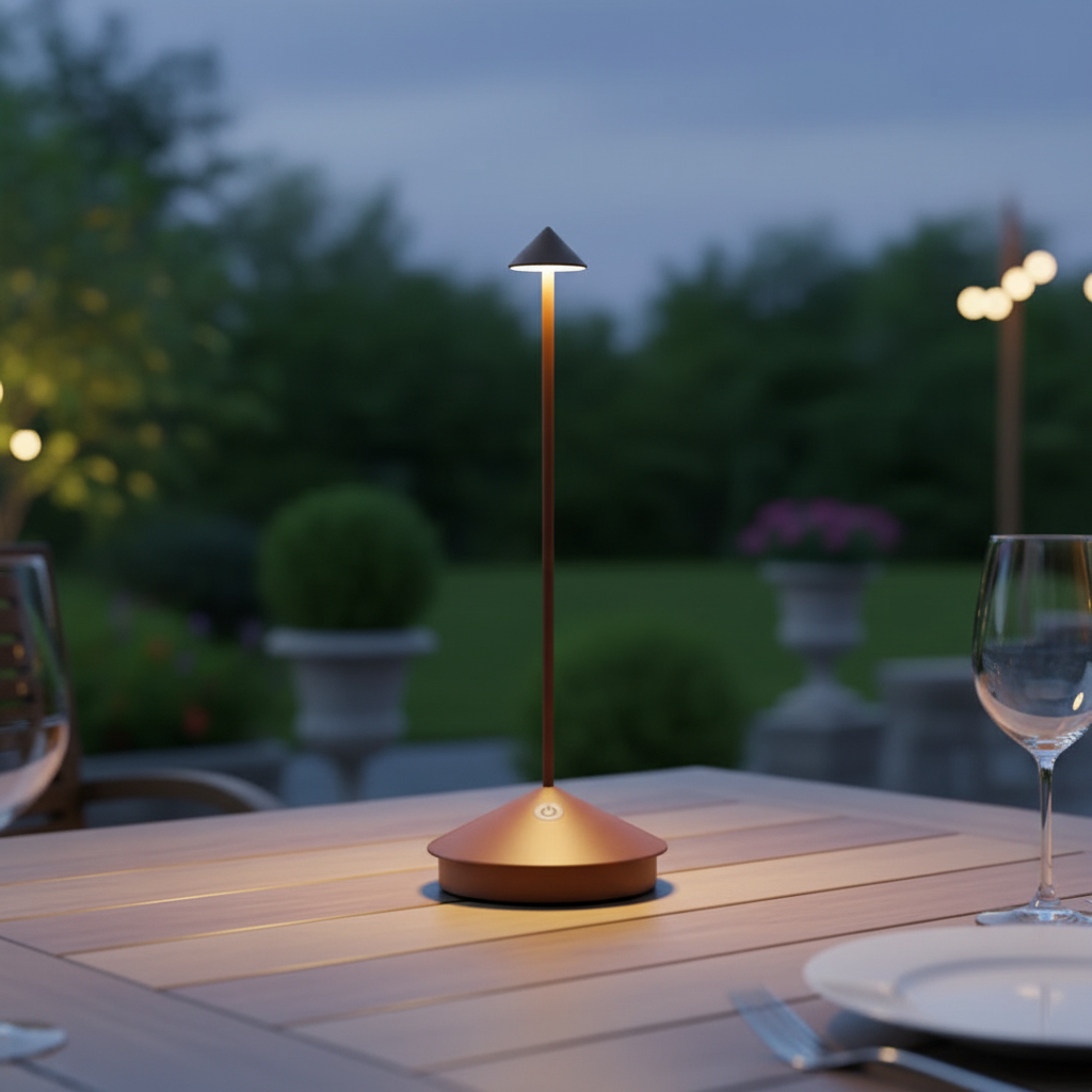 NOUVEAU RICHE Kabellose LED-Tischlampe – Akku Tischlampe Dimmbar für Esstisch, Nachttisch & Terrasse, Aluminium, Wasserabweisend – ModernLumin