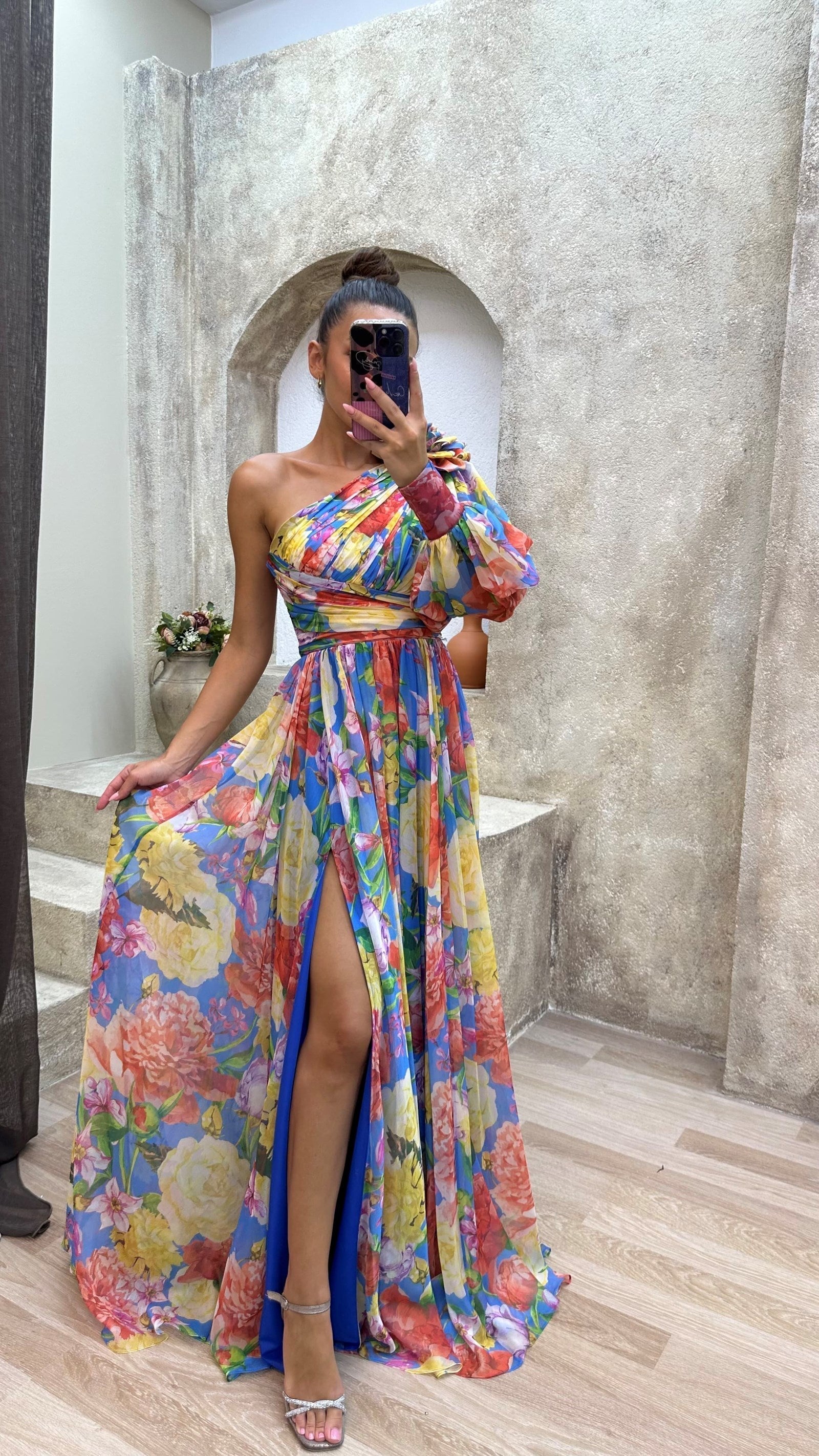 NOUVEAU RICHE Drama Kleid Langarm Fließende Silhouette Elegant Stilvoll Regenbogen