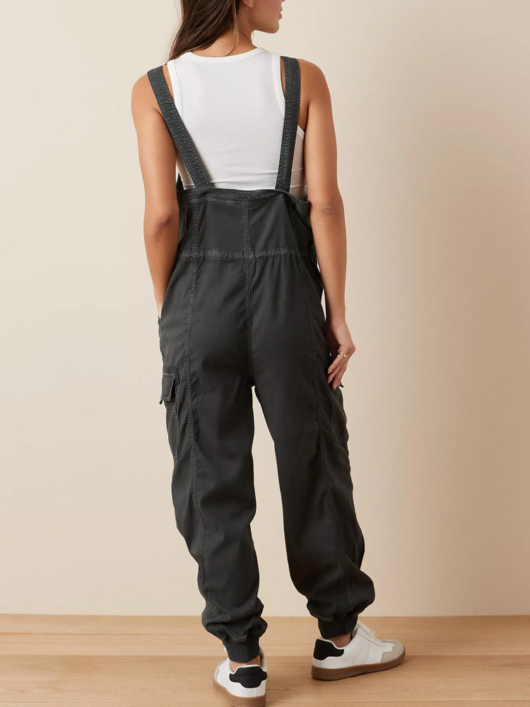 NOUVEAU RICHE Drapierter Baggy-Cargo-Overall für Damen mit Quadratischem Hals und Cargotaschen aus 100 Prozent Baumwolle im Vintage-Stil