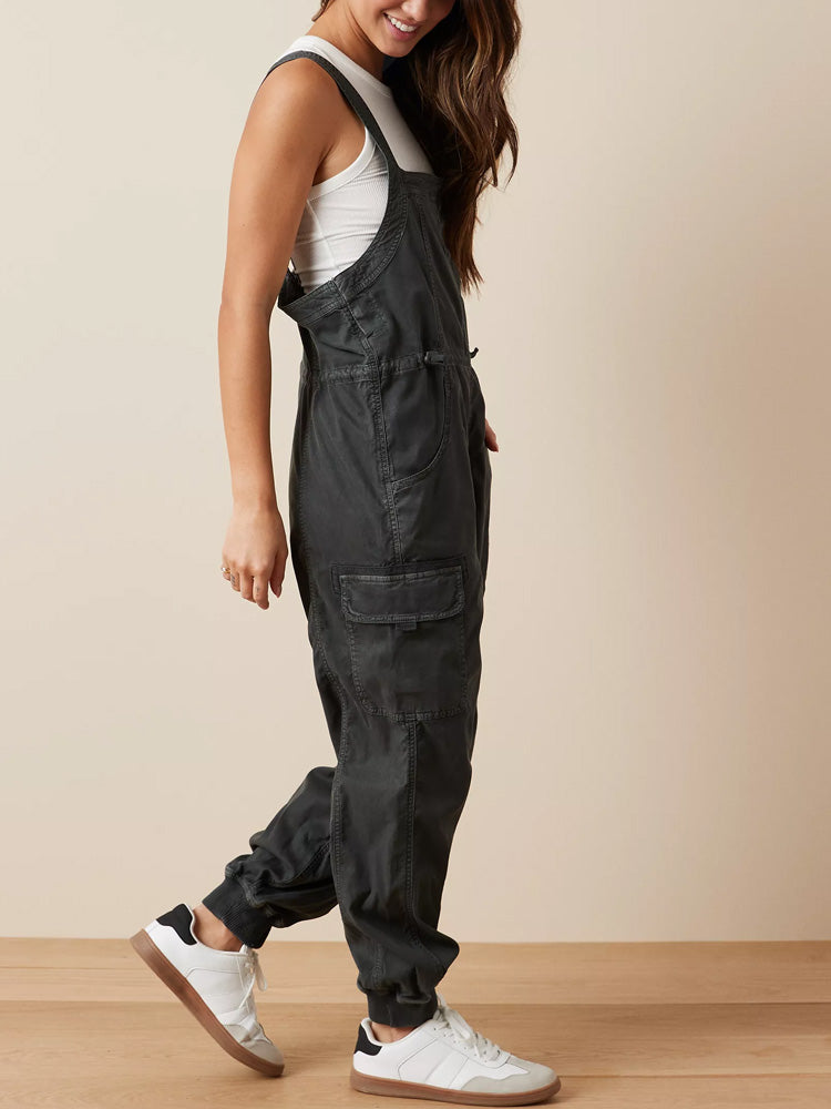 NOUVEAU RICHE Drapierter Baggy-Cargo-Overall für Damen mit Quadratischem Hals und Cargotaschen aus 100 Prozent Baumwolle im Vintage-Stil