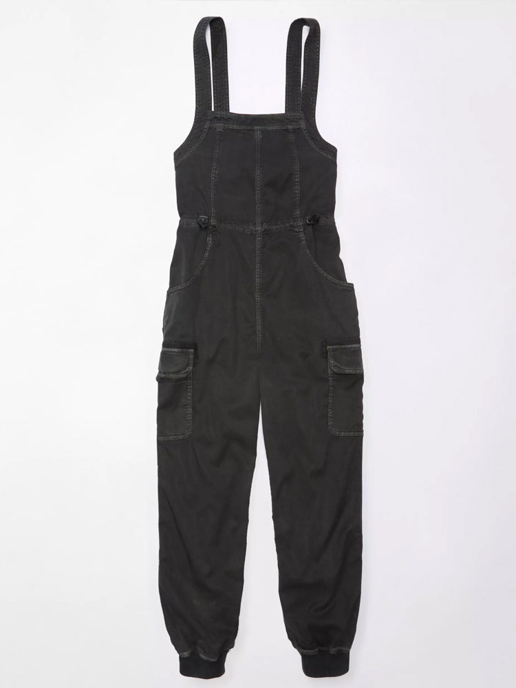 NOUVEAU RICHE Drapierter Baggy-Cargo-Overall für Damen mit Quadratischem Hals und Cargotaschen aus 100 Prozent Baumwolle im Vintage-Stil