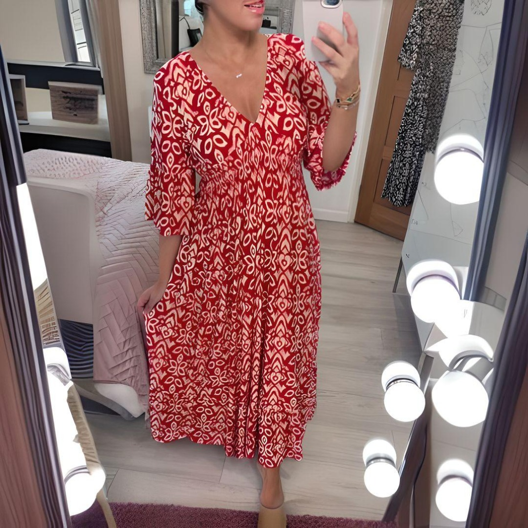 NOUVEAU RICHE Sophé | Damen Maxikleid – Verspielter Bohème-Stil Rot
