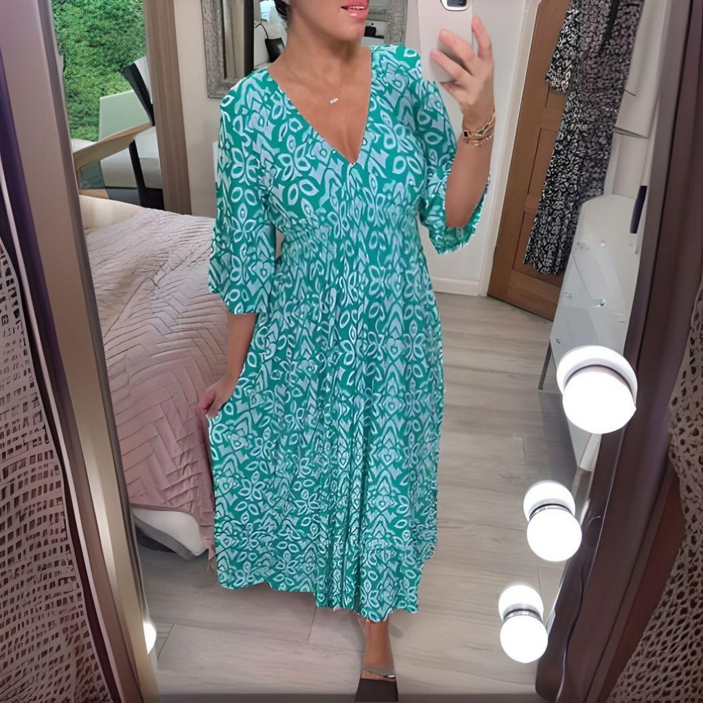 NOUVEAU RICHE Sophé | Damen Maxikleid – Verspielter Bohème-Stil Wasserblau
