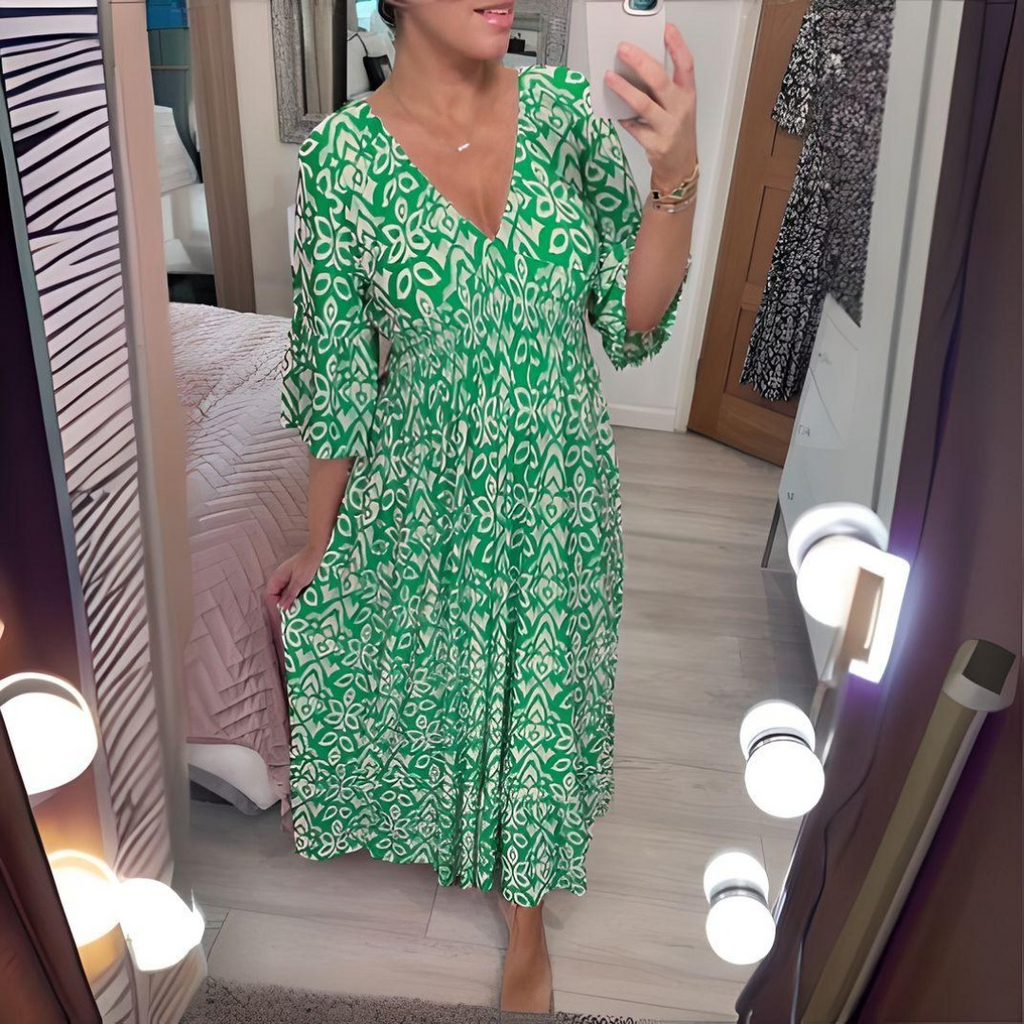 NOUVEAU RICHE Sophé | Damen Maxikleid – Verspielter Bohème-Stil Grün
