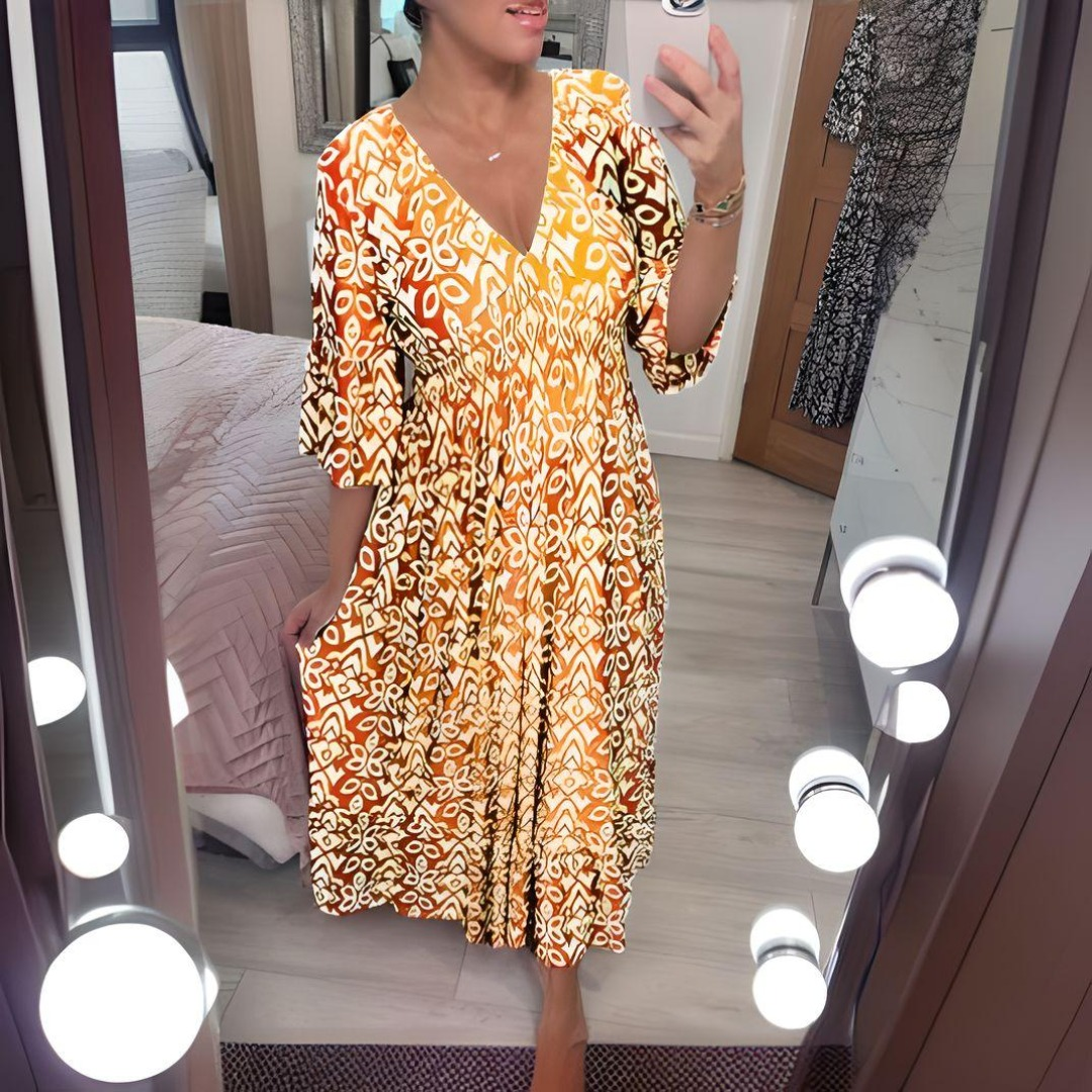 NOUVEAU RICHE Sophé | Damen Maxikleid – Verspielter Bohème-Stil Gelb