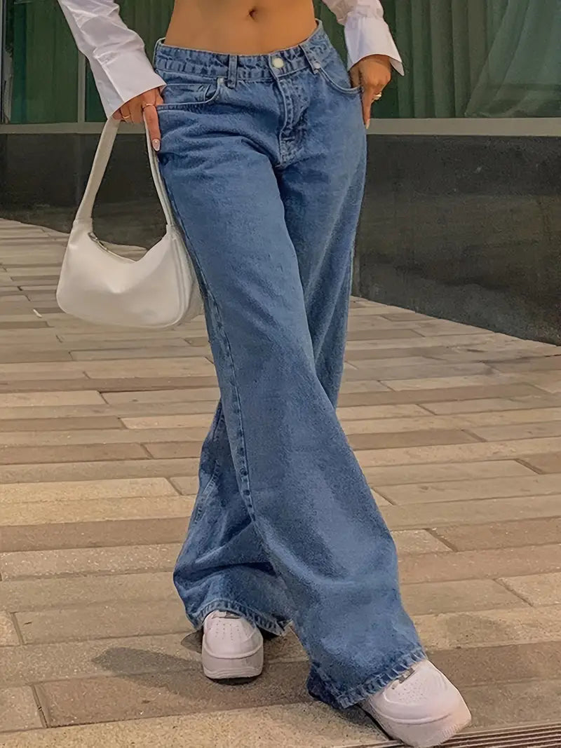 NOUVEAU RICHE Dunkelblaue 90er Jahre Baggy Boyfriend Jeans Niedrige Taille L