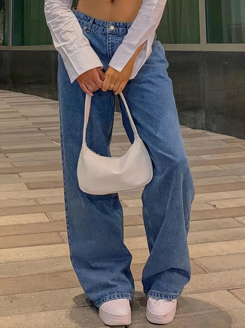 NOUVEAU RICHE Dunkelblaue 90er Jahre Baggy Boyfriend Jeans Niedrige Taille