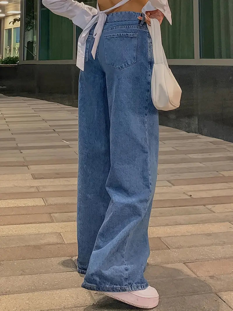 NOUVEAU RICHE Dunkelblaue 90er Jahre Baggy Boyfriend Jeans Niedrige Taille