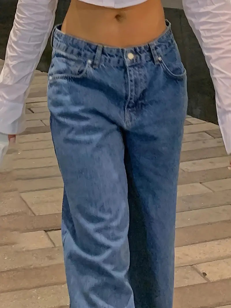 NOUVEAU RICHE Dunkelblaue 90er Jahre Baggy Boyfriend Jeans Niedrige Taille