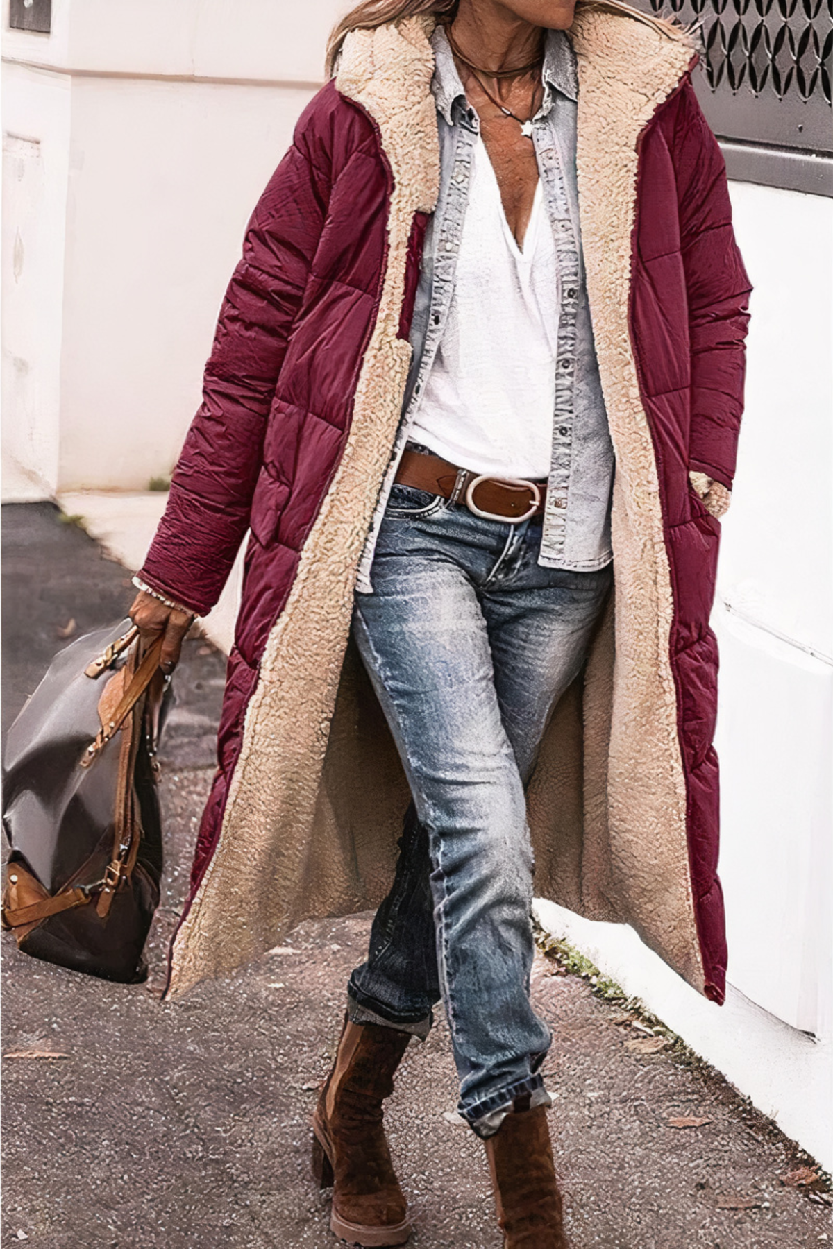NOUVEAU RICHE Fleecegefütterter Damen Parka-Mantel in Dunkelblau für ultimativen Komfort und Wärme im Winter Weinrot