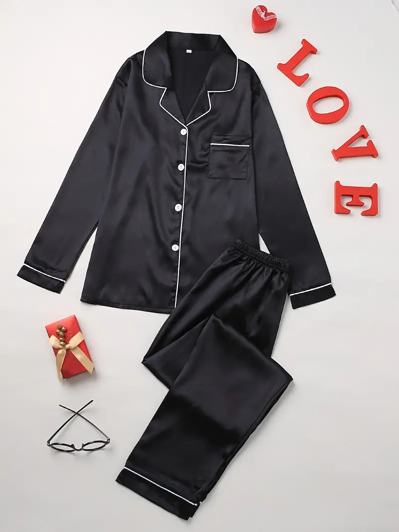 NOUVEAU RICHE Pyjama Set Damen Hautfreundliches Material Bequeme Passform Schwarz