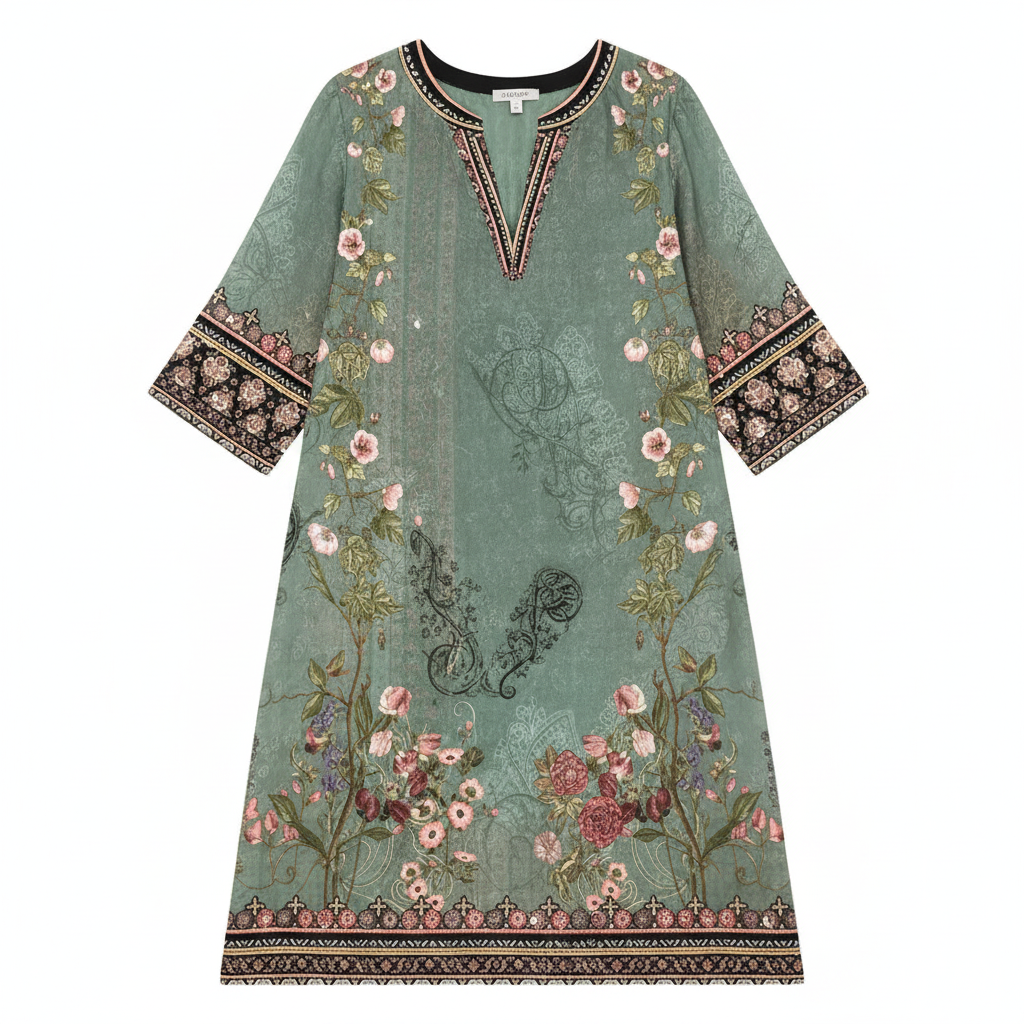 NOUVEAU RICHE Soris | Damen Kurzarm V-Ausschnitt Blumen Sommerkleid | Midi