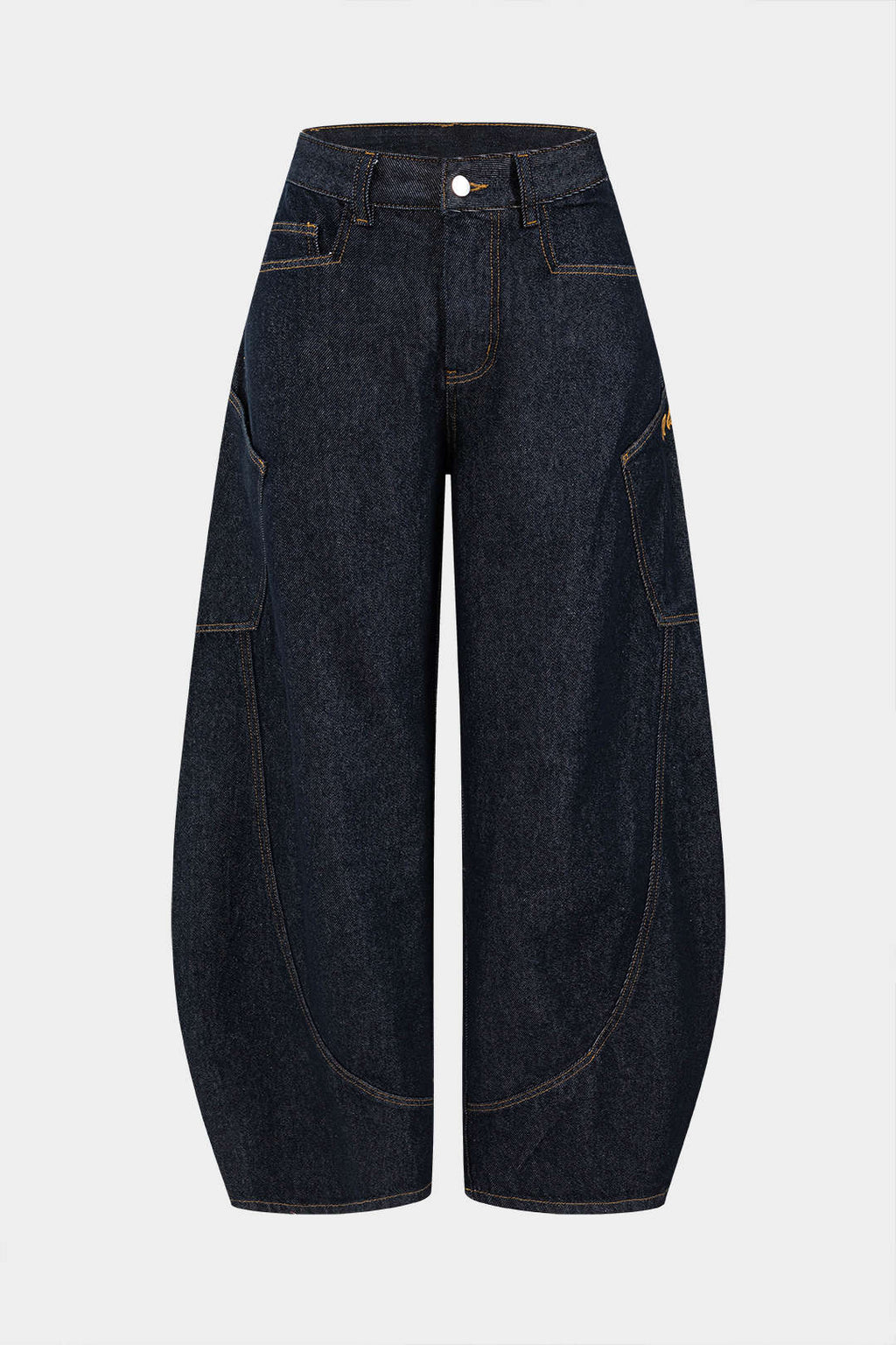 NOUVEAU RICHE Einfarbig Vintage Jeans Mit Verwaschenem Weiten Bein Marineblau