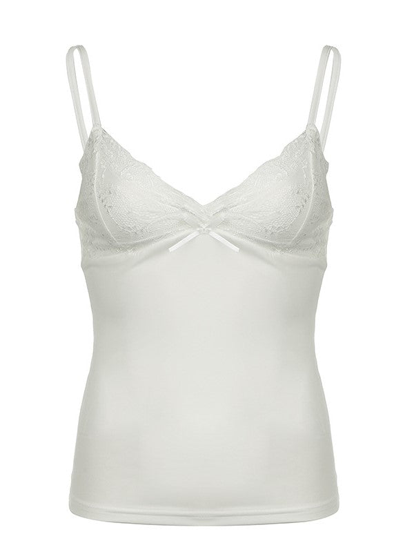NOUVEAU RICHE Einfarbiges Camisole Top Mit Blumenmuster Und Spitzenspleiß