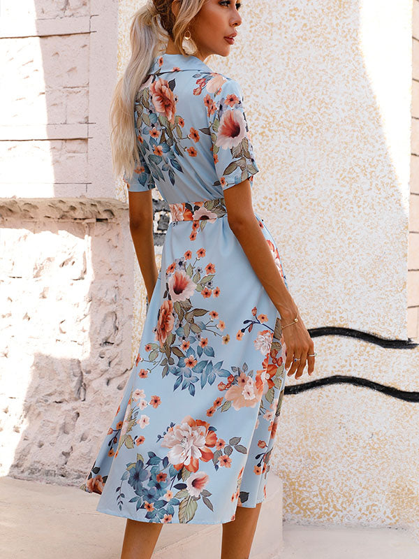 NOUVEAU RICHE Einreihiges Bedrucktes Kurzarmkleid Für Damen Leichtes Lässiges Kleid Ideal Für Frühling Sommer Und Herbst Alltag 100 Prozent Polyester