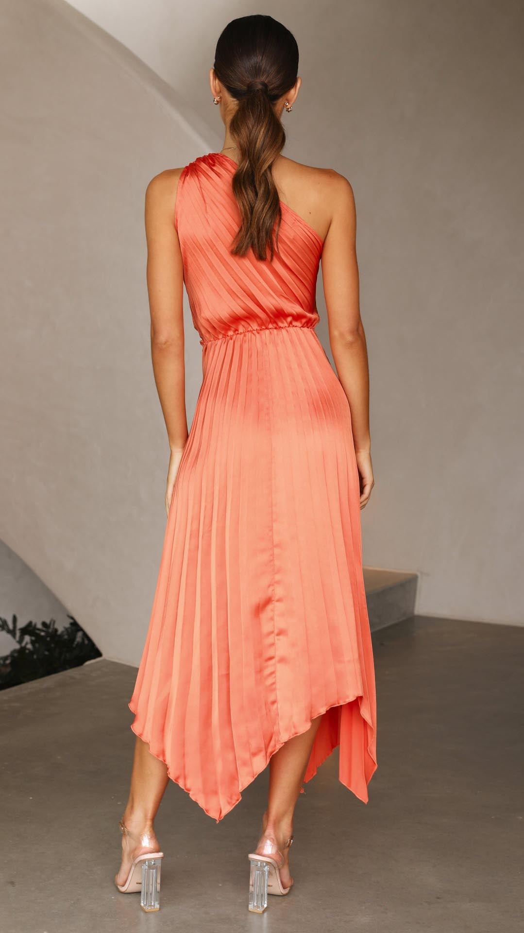 NOUVEAU RICHE Einschulter Midi Kleid Mit Falten Und Taillendesign Rock Pink