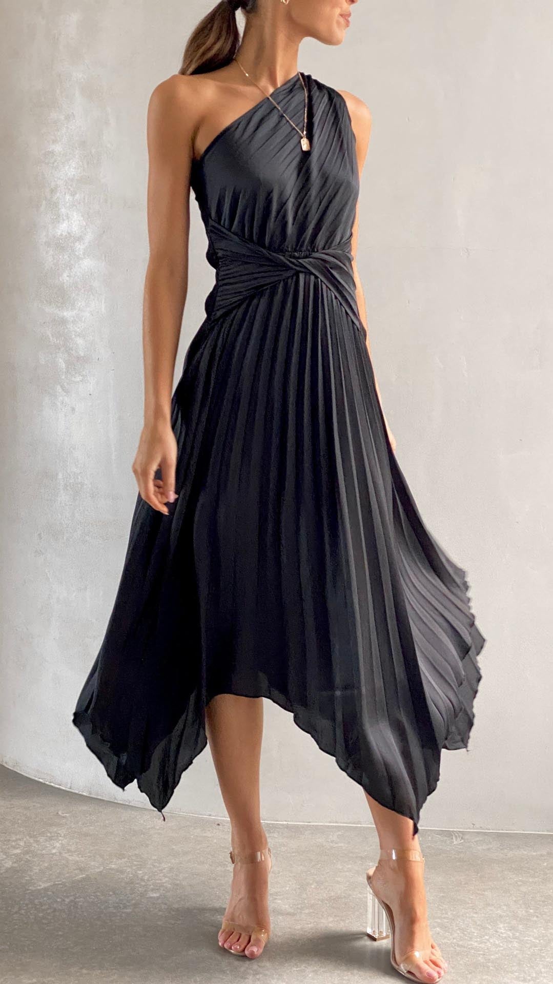 NOUVEAU RICHE Einschulter Midi Kleid Mit Falten Und Taillendesign Rock