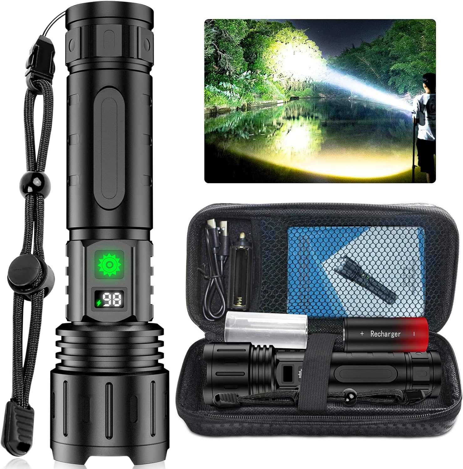 NOUVEAU RICHE Extrem Helle Taschenlampe mit 100.000 Lumen – Taktische Taschenlampe Standard