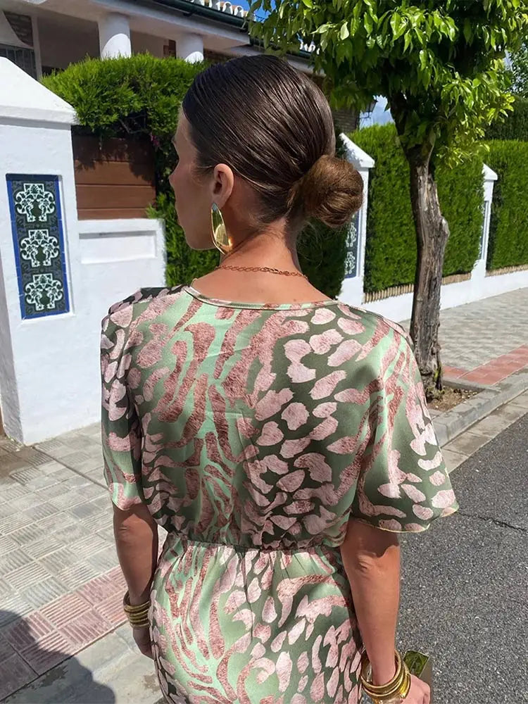 NOUVEAU RICHE Damen Elegantes Damenkleid Gedrehtem V Ausschnitt Midi