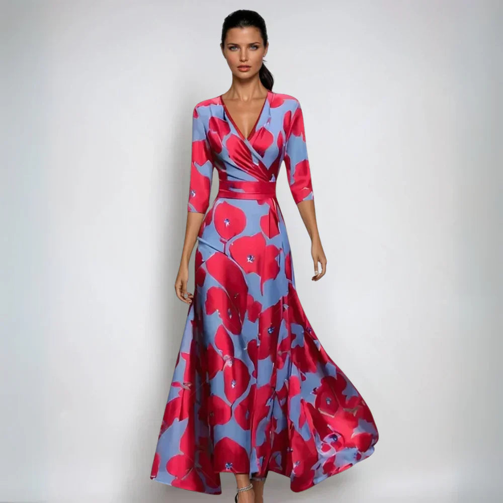NOUVEAU RICHE Merch | Damen-Wickelkleid – Blumendetails & femininer Sitz Rot