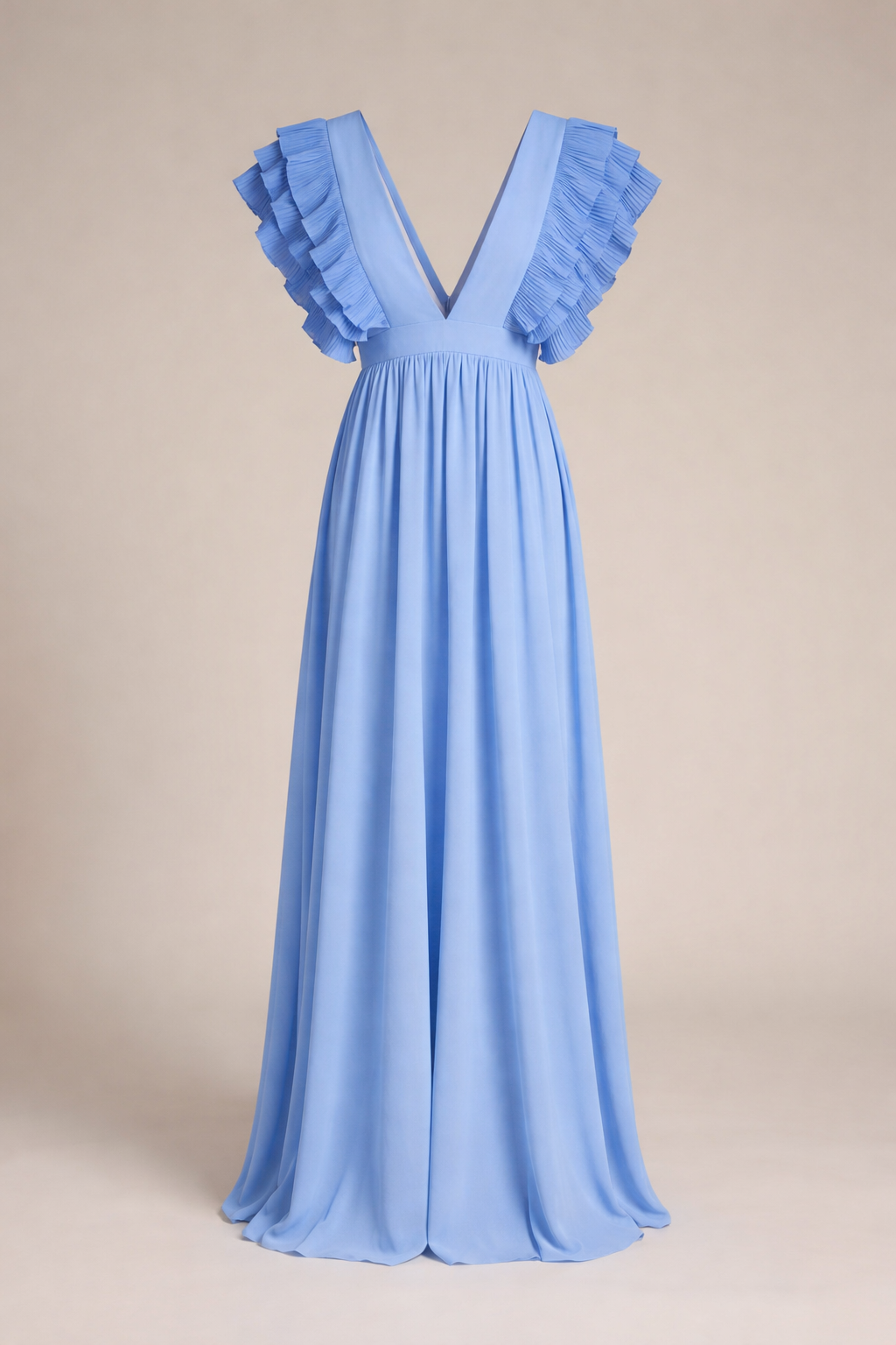 NOUVEAU RICHE Zahara | Hochzeitsgastkleid für Damen - Maxikleid mit V-Ausschnitt und Rüschen