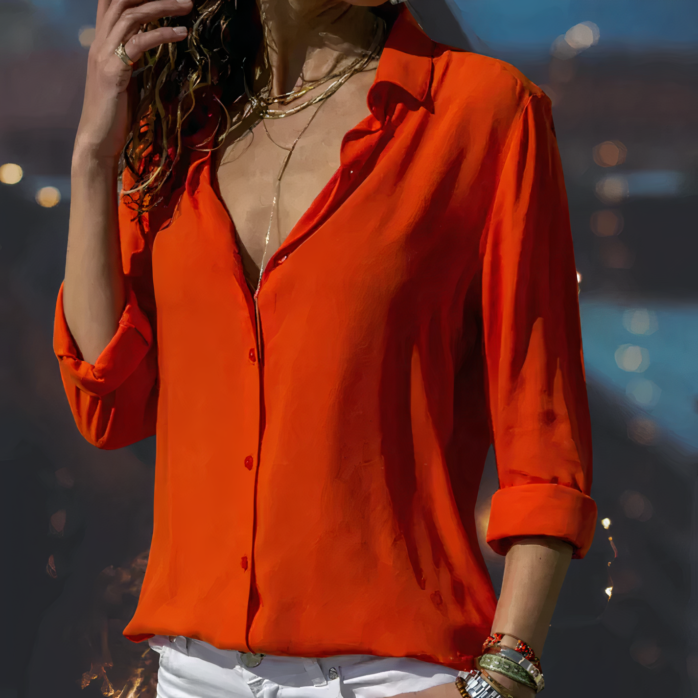 NOUVEAU RICHE Elegante Bluse Mit Langen Ärmeln Für Tag Und Nacht Rot