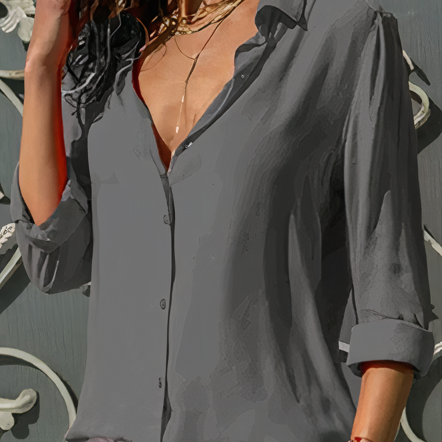 NOUVEAU RICHE Elegante Bluse Mit Langen Ärmeln Für Tag Und Nacht Grau