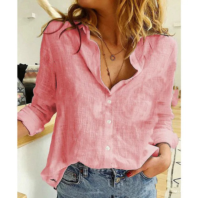 NOUVEAU RICHE Elegante Damenbluse Mit Klassischem Kragen Baumwolle Leinen Rosa