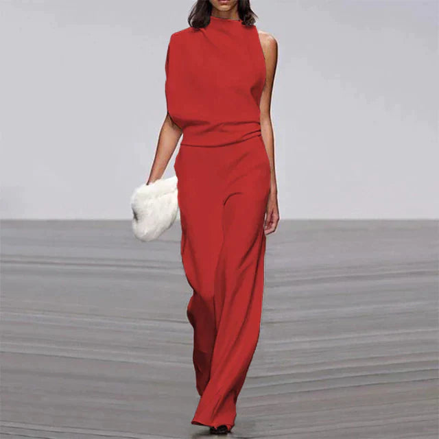 NOUVEAU RICHE Jumpsuit Ärmloser Stil Lockere Passform Weite Hose Rot