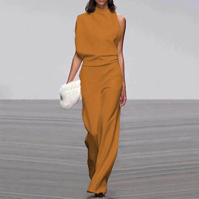 NOUVEAU RICHE Jumpsuit Ärmloser Stil Lockere Passform Weite Hose Gelb Orange