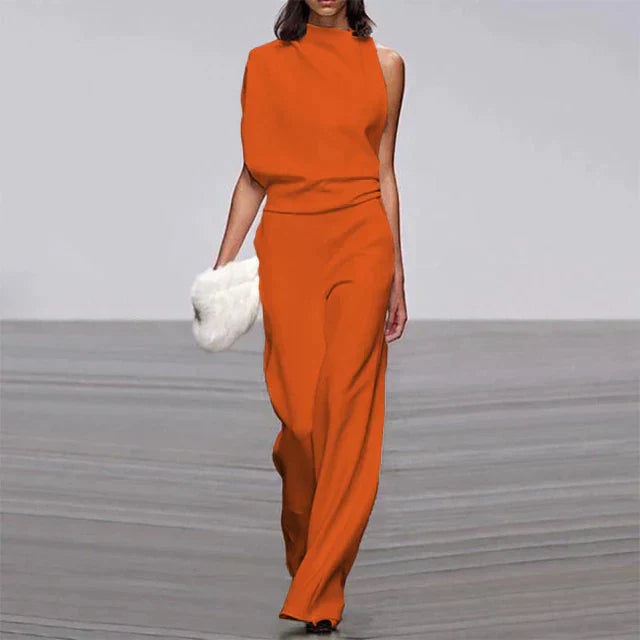 NOUVEAU RICHE Jumpsuit Ärmloser Stil Lockere Passform Weite Hose Orange