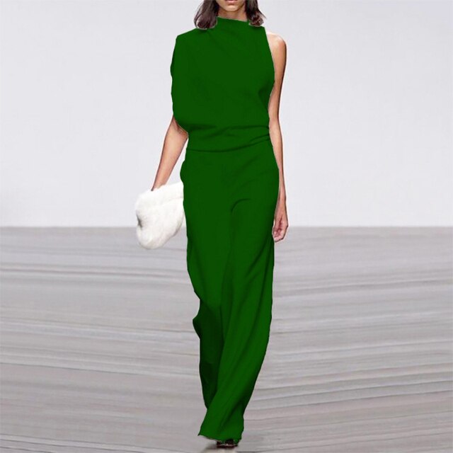 NOUVEAU RICHE Jumpsuit Ärmloser Stil Lockere Passform Weite Hose Grün