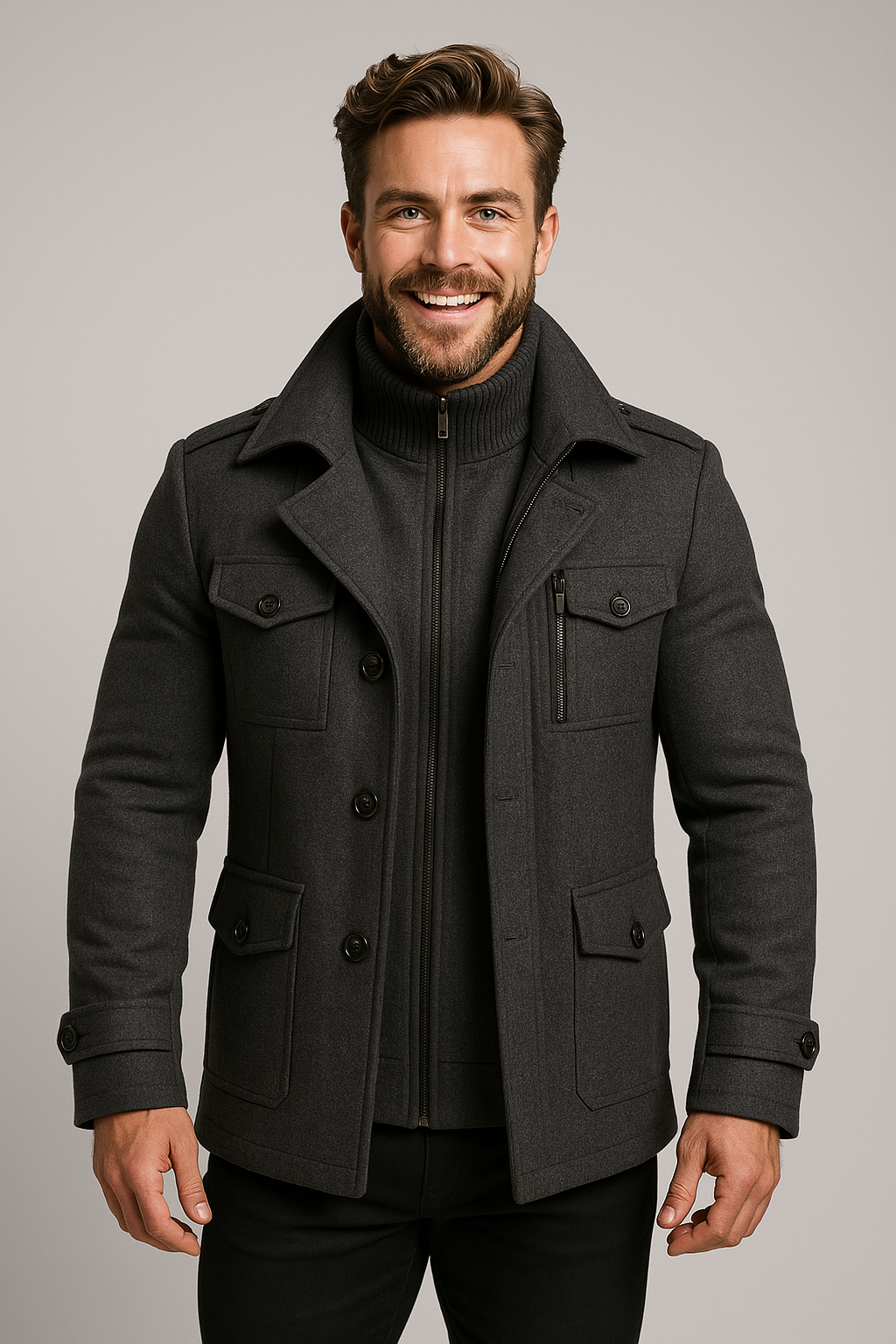 NOUVEAU RICHE Elegante Zweiteilige Herrenjacke Mit Wolle Für Business Grau