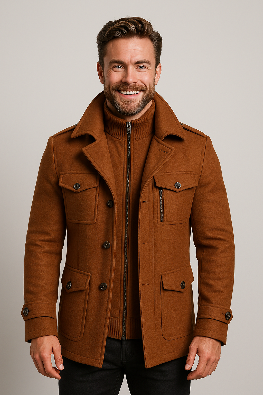 NOUVEAU RICHE Elegante Zweiteilige Herrenjacke Mit Wolle Für Business Braun