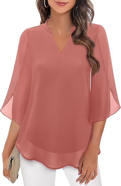 NOUVEAU RICHE Bluse Dreiviertel Ärmel Fließender Stoff Formeller Stil Rosa