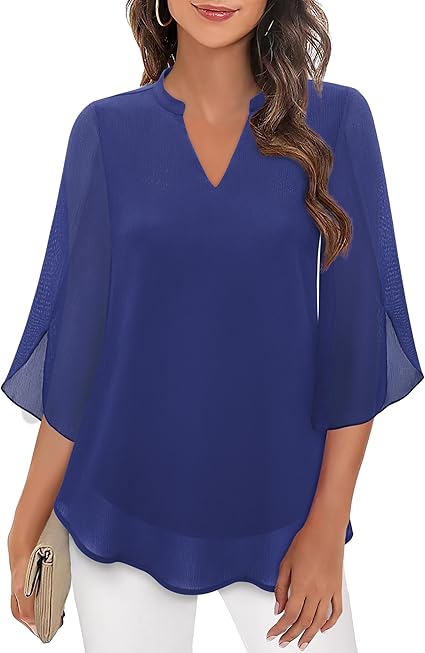 NOUVEAU RICHE Bluse Dreiviertel Ärmel Fließender Stoff Formeller Stil Blau