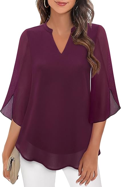 NOUVEAU RICHE Bluse Dreiviertel Ärmel Fließender Stoff Formeller Stil Burgund