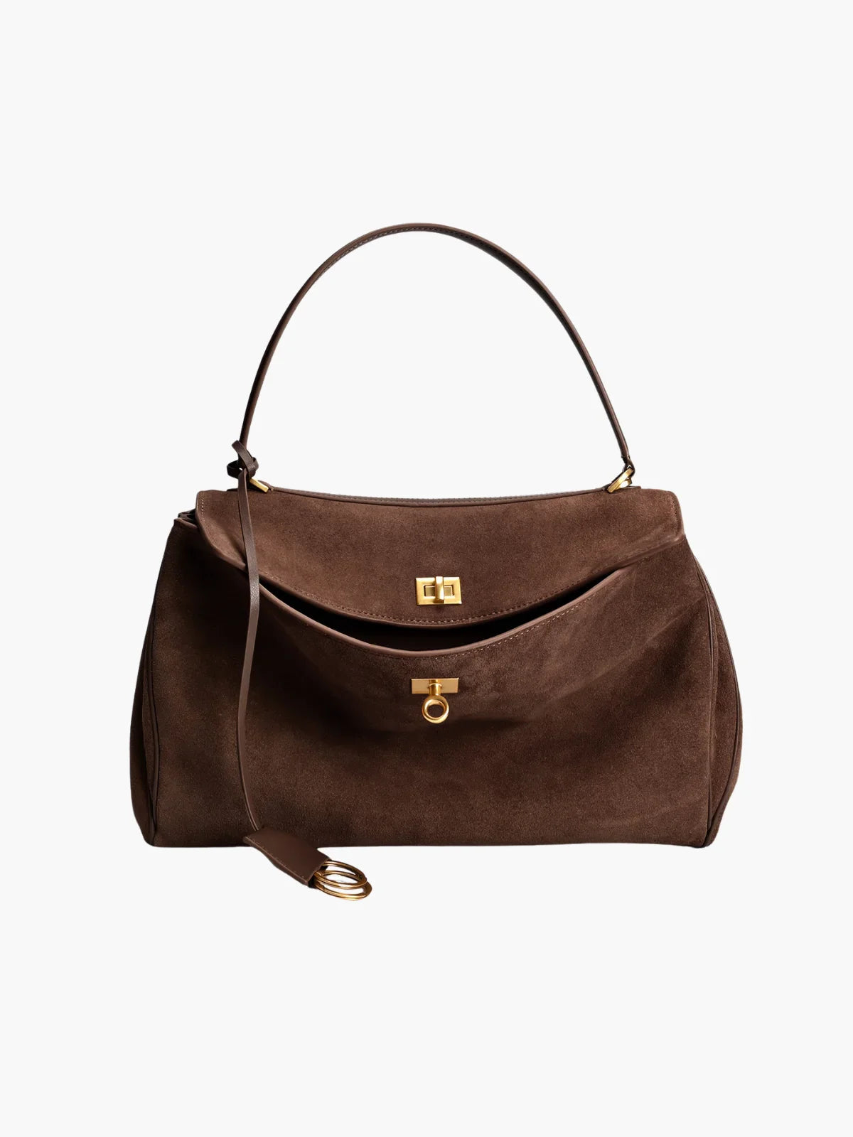 NOUVEAU RICHE Elegante Wildledertasche Mit Tragegriff Oben Und Drehverschluss Für Frauen Ideal Für Alltag Und Besondere Anlässe Dunkelbraun Einheitsgröße