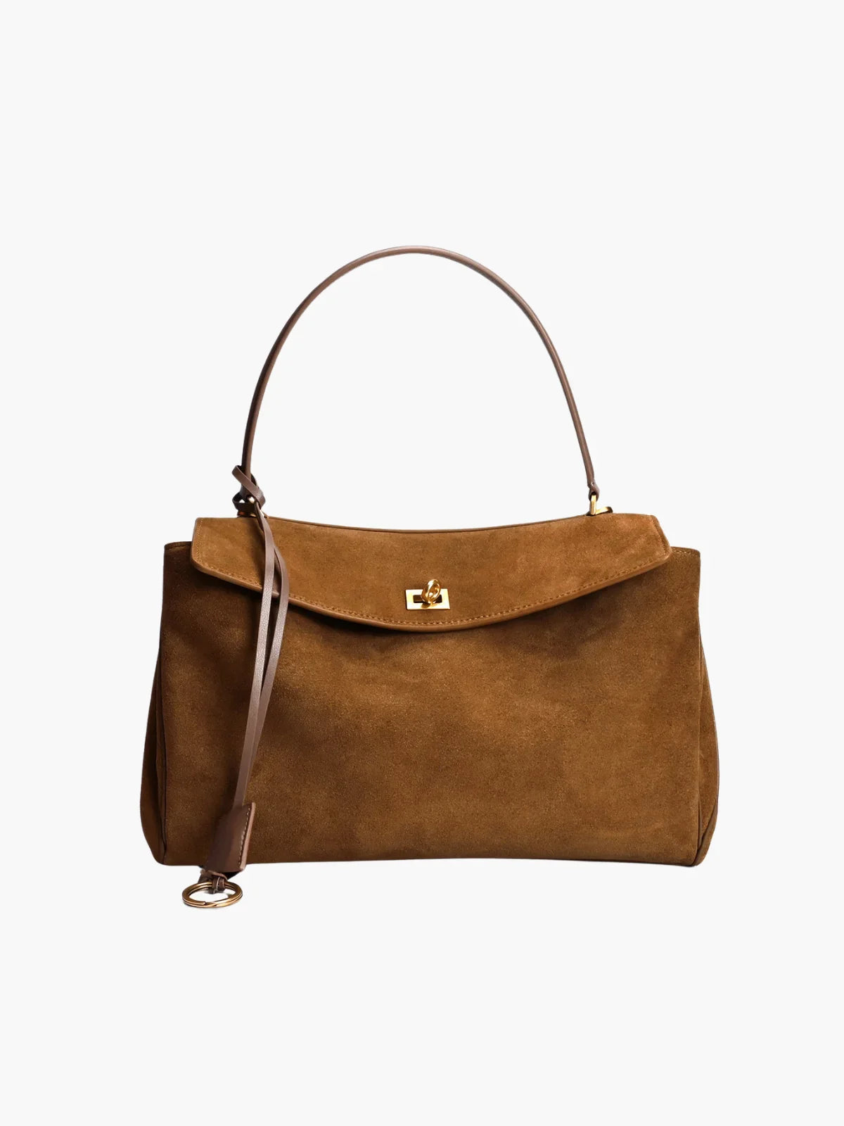 NOUVEAU RICHE Elegante Wildledertasche Mit Tragegriff Oben Und Drehverschluss Für Frauen Ideal Für Alltag Und Besondere Anlässe Braun Einheitsgröße
