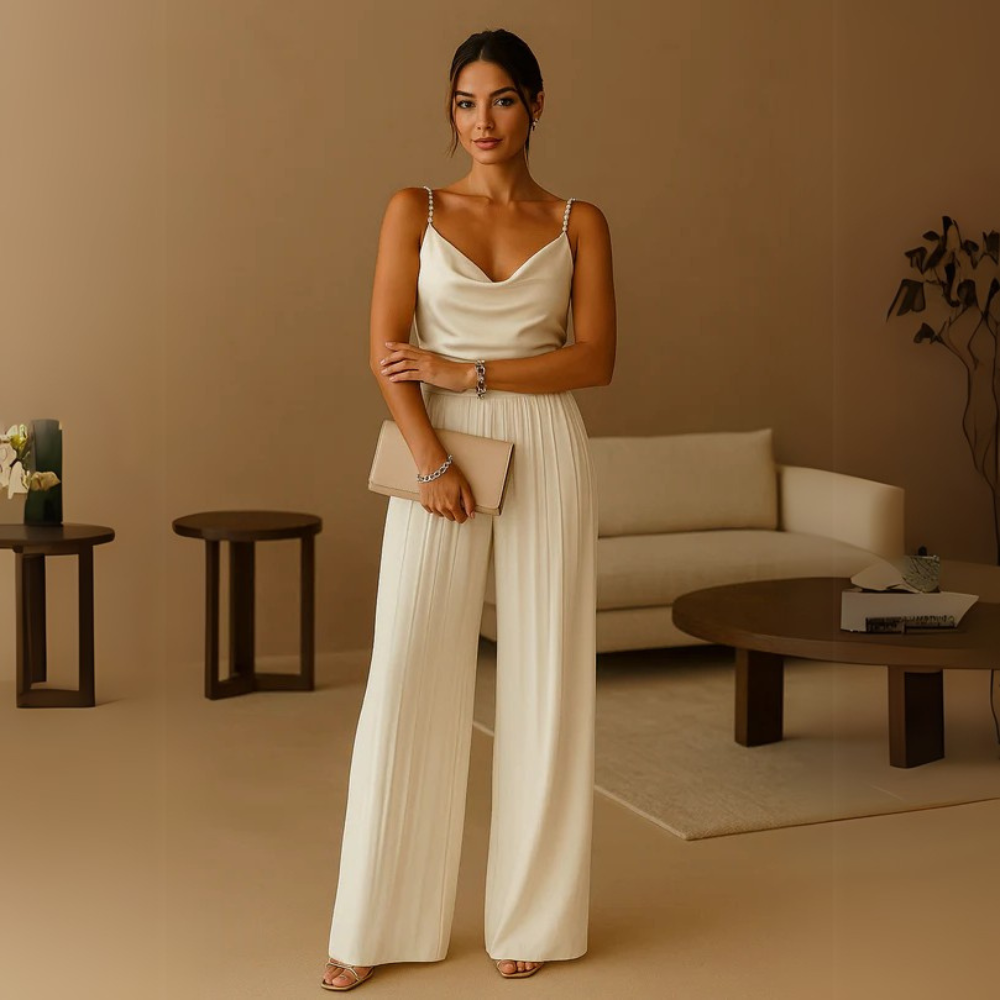 NOUVEAU RICHE Eleganter Jumpsuit Mit Weitem Bein Damen Festliche Anlässe Weiß