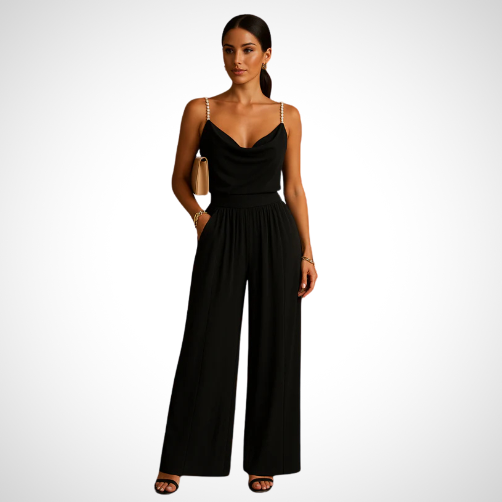 NOUVEAU RICHE Eleganter Jumpsuit Mit Weitem Bein Damen Festliche Anlässe Schwarz