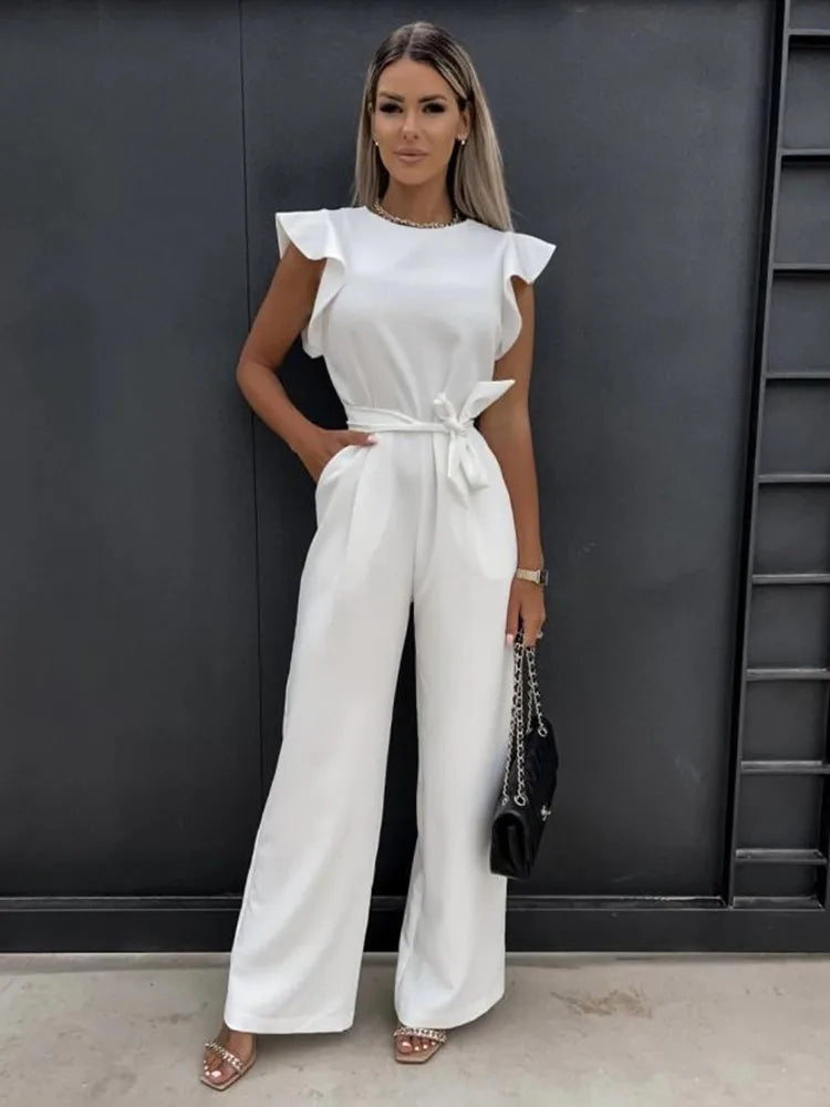 NOUVEAU RICHE Damen Jumpsuit Eleganter Mit Gürtel Schwarz Alltagslook
