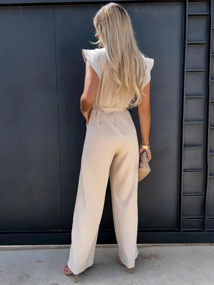 NOUVEAU RICHE Damen Jumpsuit Eleganter Mit Gürtel Schwarz Alltagslook