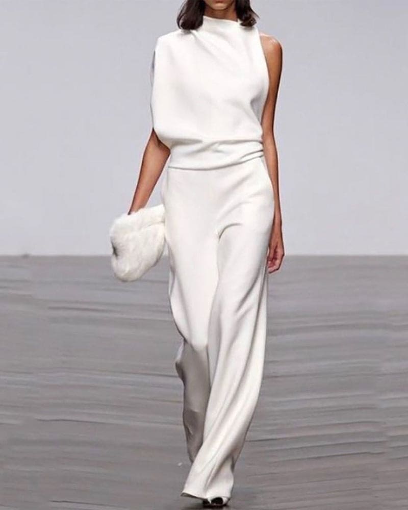 NOUVEAU RICHE Eleganter Ärmelloser Damen Jumpsuit Formelles Einteiler Outfit Für Besondere Anlässe Weiß