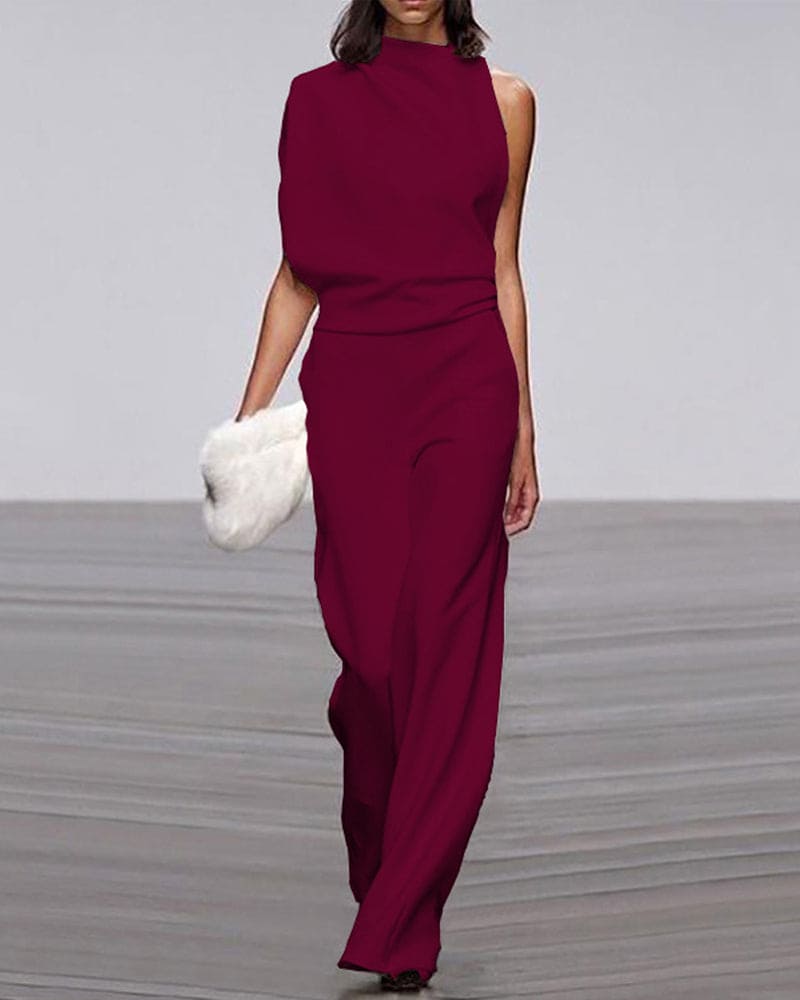 NOUVEAU RICHE Eleganter Ärmelloser Damen Jumpsuit Formelles Einteiler Outfit Für Besondere Anlässe Dunkelrot
